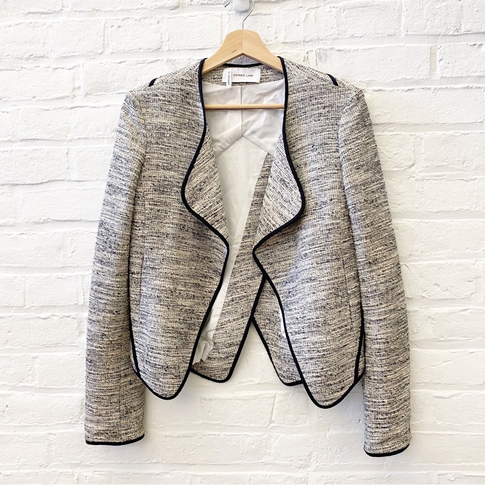 Derek Lam 10 Crosby || Tweed Jacket Angled Lapel Asymmetrical Black 4